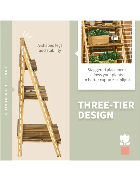 Outsunny Wooden Folding Flower Pot Stand 3 Tier Garden Planter Display Ladder Gardener Storage Shelves Rack Herb Holder (60L x 3