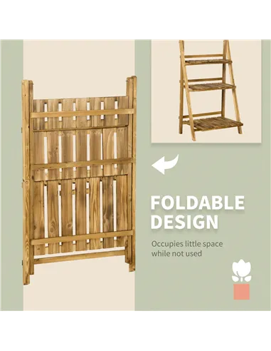 Outsunny Wooden Folding Flower Pot Stand 3 Tier Garden Planter Display Ladder Gardener Storage Shelves Rack Herb Holder (60L x 3