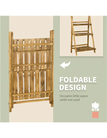 Outsunny Wooden Folding Flower Pot Stand 3 Tier Garden Planter Display Ladder Gardener Storage Shelves Rack Herb Holder (60L x 3