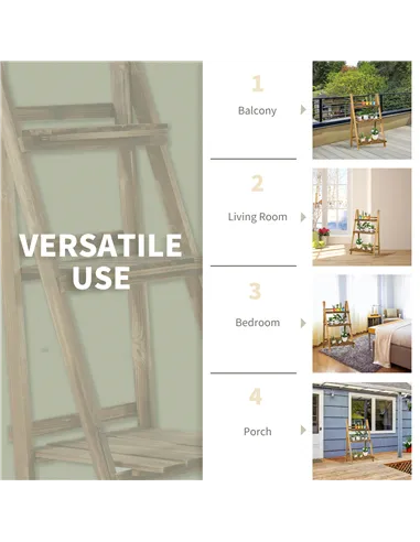 Outsunny Wooden Folding Flower Pot Stand 3 Tier Garden Planter Display Ladder Gardener Storage Shelves Rack Herb Holder (60L x 3