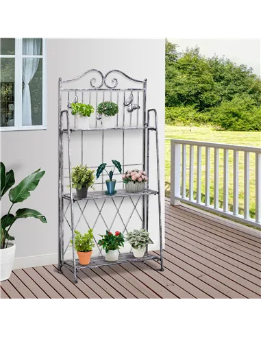 Outsunny 3 Tier Plant Stand Indoor Outdoor, Metal Plant Shelf Flower Display Rack for Potted Plants Garden Balcony Decor, 44 x 2