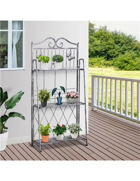 Outsunny 3 Tier Plant Stand Indoor Outdoor, Metal Plant Shelf Flower Display Rack for Potted Plants Garden Balcony Decor, 44 x 2