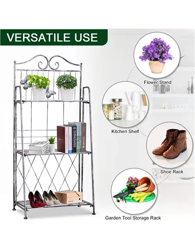 Outsunny 3 Tier Plant Stand Indoor Outdoor, Metal Plant Shelf Flower Display Rack for Potted Plants Garden Balcony Decor, 44 x 2