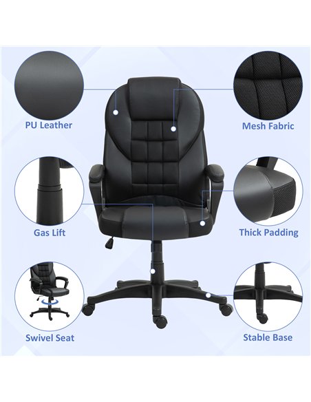HOMCOM Faux Leather Office Chair - Black