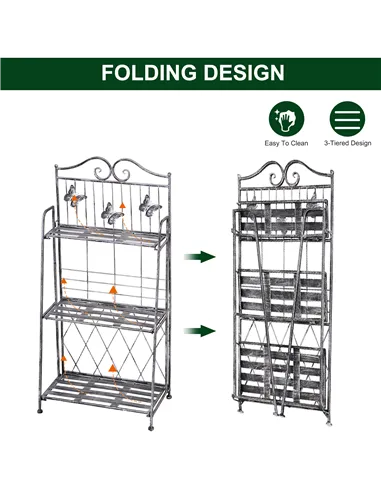 Outsunny 3 Tier Plant Stand Indoor Outdoor, Metal Plant Shelf Flower Display Rack for Potted Plants Garden Balcony Decor, 44 x 2