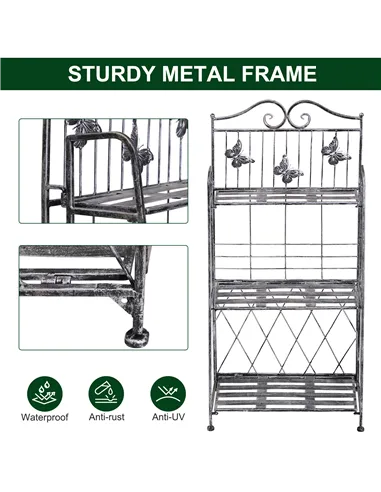 Outsunny 3 Tier Plant Stand Indoor Outdoor, Metal Plant Shelf Flower Display Rack for Potted Plants Garden Balcony Decor, 44 x 2