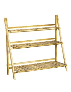 Outsunny Wooden Folding Flower Pot Stand 3 Tier Garden Planter Display Ladder Gardener Storage Shelves Rack Herb Holder (100L x 