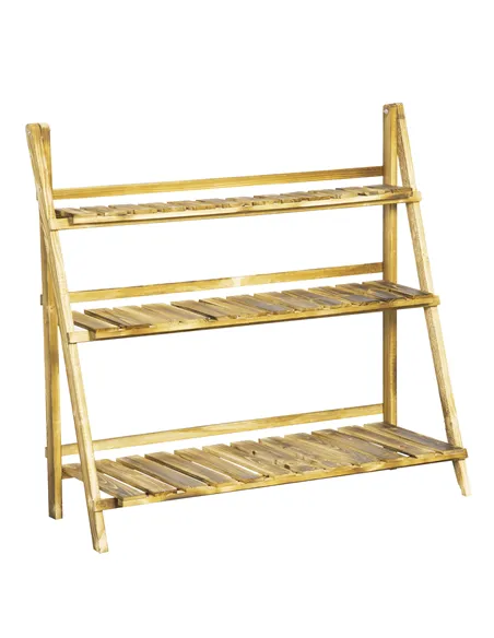 Outsunny Wooden Folding Flower Pot Stand 3 Tier Garden Planter Display Ladder Gardener Storage Shelves Rack Herb Holder (100L x 