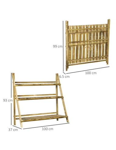Outsunny Wooden Folding Flower Pot Stand 3 Tier Garden Planter Display Ladder Gardener Storage Shelves Rack Herb Holder (100L x 
