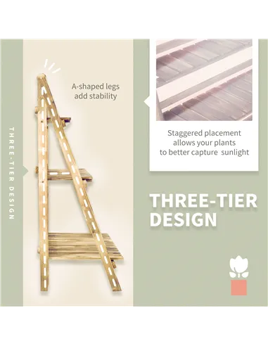 Outsunny Wooden Folding Flower Pot Stand 3 Tier Garden Planter Display Ladder Gardener Storage Shelves Rack Herb Holder (100L x 