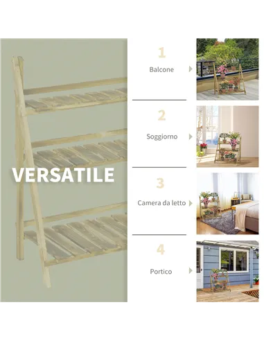 Outsunny Wooden Folding Flower Pot Stand 3 Tier Garden Planter Display Ladder Gardener Storage Shelves Rack Herb Holder (100L x 