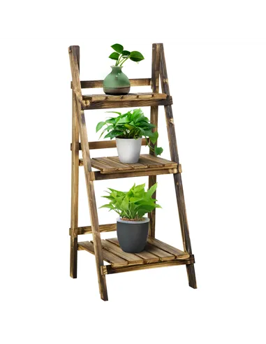 Outsunny Wooden Folding Flower Pot Stand 3 Tier Garden Planter Display Ladder Gardener Storage Shelves Rack Herb Holder (40L x 3