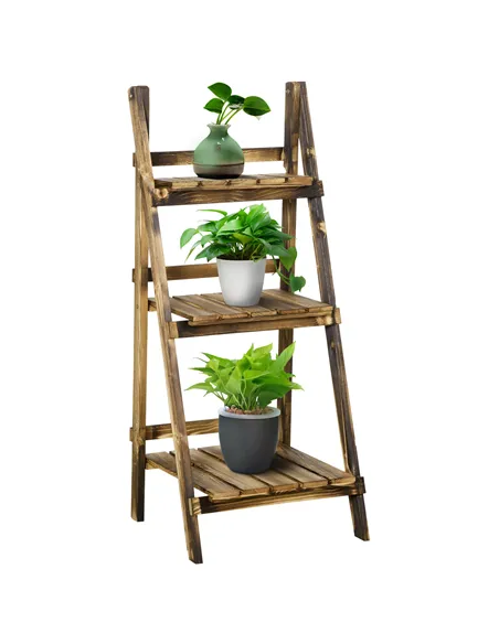 Outsunny Wooden Folding Flower Pot Stand 3 Tier Garden Planter Display Ladder Gardener Storage Shelves Rack Herb Holder (40L x 3
