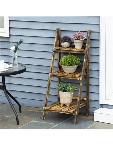 Outsunny Wooden Folding Flower Pot Stand 3 Tier Garden Planter Display Ladder Gardener Storage Shelves Rack Herb Holder (40L x 3