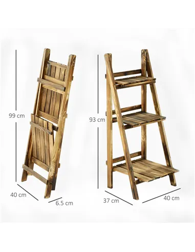 Outsunny Wooden Folding Flower Pot Stand 3 Tier Garden Planter Display Ladder Gardener Storage Shelves Rack Herb Holder (40L x 3