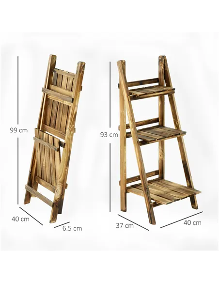 Outsunny Wooden Folding Flower Pot Stand 3 Tier Garden Planter Display Ladder Gardener Storage Shelves Rack Herb Holder (40L x 3