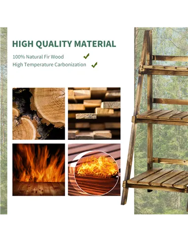 Outsunny Wooden Folding Flower Pot Stand 3 Tier Garden Planter Display Ladder Gardener Storage Shelves Rack Herb Holder (40L x 3