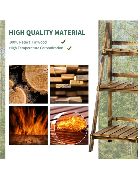Outsunny Wooden Folding Flower Pot Stand 3 Tier Garden Planter Display Ladder Gardener Storage Shelves Rack Herb Holder (40L x 3