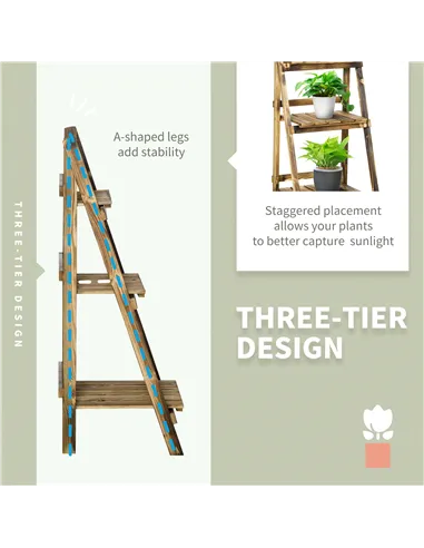 Outsunny Wooden Folding Flower Pot Stand 3 Tier Garden Planter Display Ladder Gardener Storage Shelves Rack Herb Holder (40L x 3