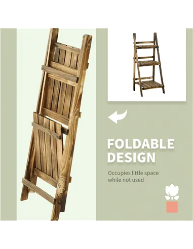 Outsunny Wooden Folding Flower Pot Stand 3 Tier Garden Planter Display Ladder Gardener Storage Shelves Rack Herb Holder (40L x 3