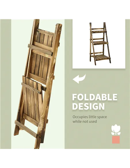 Outsunny Wooden Folding Flower Pot Stand 3 Tier Garden Planter Display Ladder Gardener Storage Shelves Rack Herb Holder (40L x 3