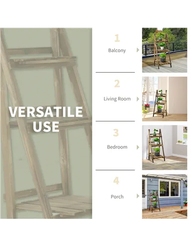 Outsunny Wooden Folding Flower Pot Stand 3 Tier Garden Planter Display Ladder Gardener Storage Shelves Rack Herb Holder (40L x 3