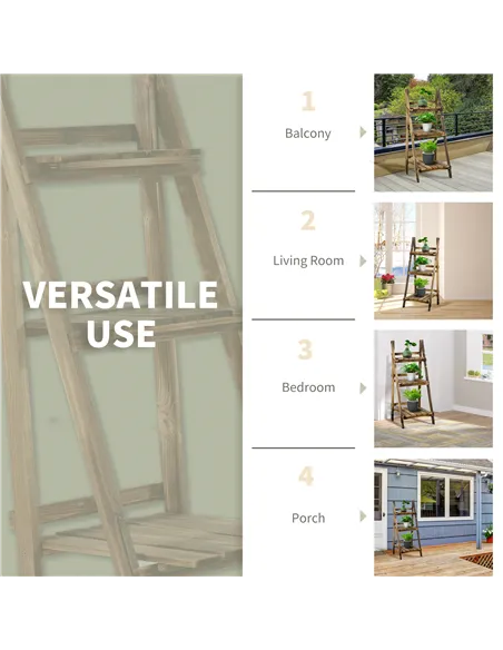 Outsunny Wooden Folding Flower Pot Stand 3 Tier Garden Planter Display Ladder Gardener Storage Shelves Rack Herb Holder (40L x 3