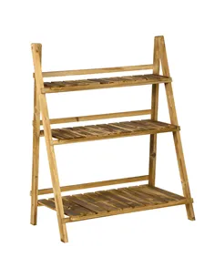 Outsunny Wooden Folding Flower Pot Stand 3 Tier Garden Planter Display Ladder Gardener Storage Shelves Rack Herb Holder (80L x 3