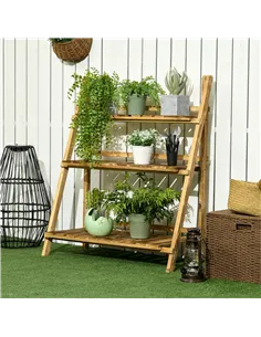 Outsunny Wooden Folding Flower Pot Stand 3 Tier Garden Planter Display Ladder Gardener Storage Shelves Rack Herb Holder (80L x 3 2