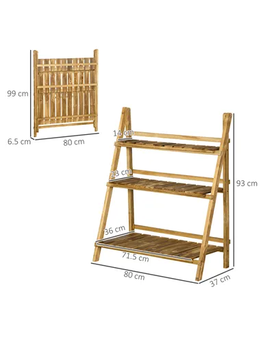 Outsunny Wooden Folding Flower Pot Stand 3 Tier Garden Planter Display Ladder Gardener Storage Shelves Rack Herb Holder (80L x 3