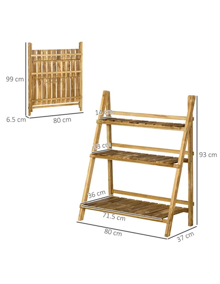 Outsunny Wooden Folding Flower Pot Stand 3 Tier Garden Planter Display Ladder Gardener Storage Shelves Rack Herb Holder (80L x 3