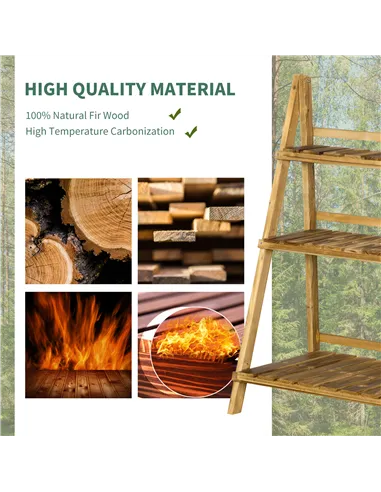 Outsunny Wooden Folding Flower Pot Stand 3 Tier Garden Planter Display Ladder Gardener Storage Shelves Rack Herb Holder (80L x 3