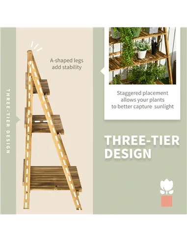 Outsunny Wooden Folding Flower Pot Stand 3 Tier Garden Planter Display Ladder Gardener Storage Shelves Rack Herb Holder (80L x 3