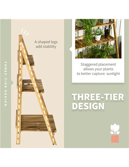 Outsunny Wooden Folding Flower Pot Stand 3 Tier Garden Planter Display Ladder Gardener Storage Shelves Rack Herb Holder (80L x 3