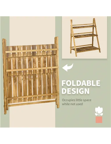 Outsunny Wooden Folding Flower Pot Stand 3 Tier Garden Planter Display Ladder Gardener Storage Shelves Rack Herb Holder (80L x 3