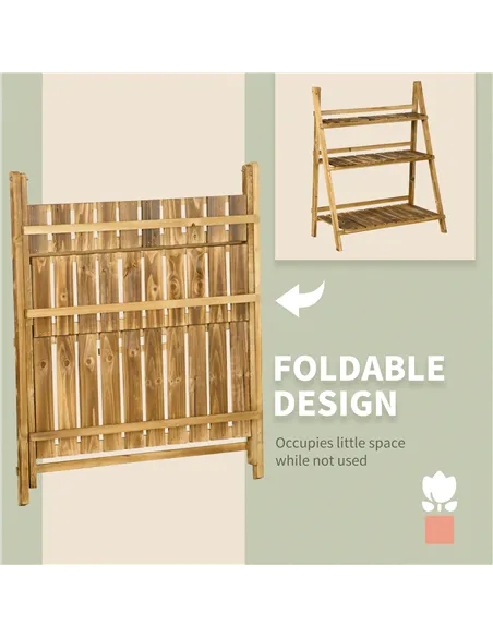 Outsunny Wooden Folding Flower Pot Stand 3 Tier Garden Planter Display Ladder Gardener Storage Shelves Rack Herb Holder (80L x 3