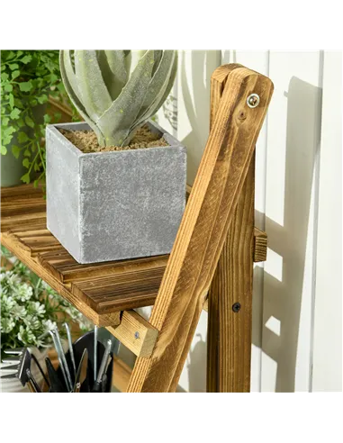 Outsunny Wooden Folding Flower Pot Stand 3 Tier Garden Planter Display Ladder Gardener Storage Shelves Rack Herb Holder (80L x 3