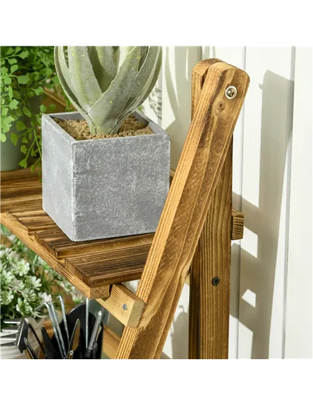 Outsunny Wooden Folding Flower Pot Stand 3 Tier Garden Planter Display Ladder Gardener Storage Shelves Rack Herb Holder (80L x 3