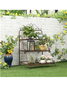 Outsunny 3 Tier Stair Style Metal Plant Stand, Flower Pot Holder Display Shelf, Storage Organizer Rack for Indoor Outdoor Patio  2