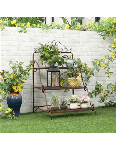 Outsunny 3 Tier Stair Style Metal Plant Stand, Flower Pot Holder Display Shelf, Storage Organizer Rack for Indoor Outdoor Patio 