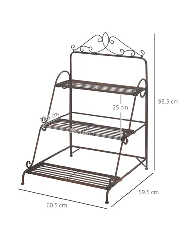 Outsunny 3 Tier Stair Style Metal Plant Stand, Flower Pot Holder Display Shelf, Storage Organizer Rack for Indoor Outdoor Patio 