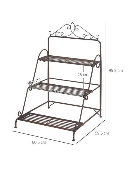 Outsunny 3 Tier Stair Style Metal Plant Stand, Flower Pot Holder Display Shelf, Storage Organizer Rack for Indoor Outdoor Patio 