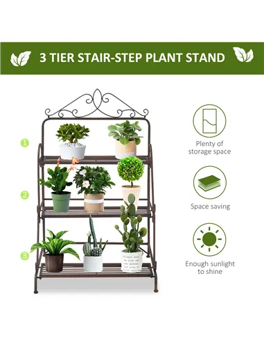 Outsunny 3 Tier Stair Style Metal Plant Stand, Flower Pot Holder Display Shelf, Storage Organizer Rack for Indoor Outdoor Patio 