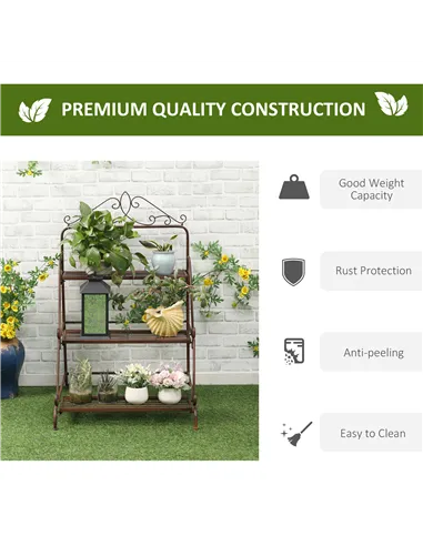 Outsunny 3 Tier Stair Style Metal Plant Stand, Flower Pot Holder Display Shelf, Storage Organizer Rack for Indoor Outdoor Patio 