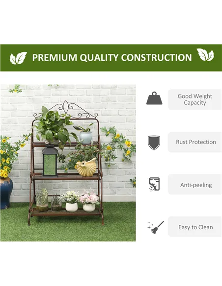 Outsunny 3 Tier Stair Style Metal Plant Stand, Flower Pot Holder Display Shelf, Storage Organizer Rack for Indoor Outdoor Patio 