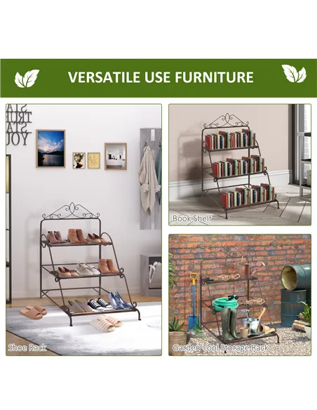 Outsunny 3 Tier Stair Style Metal Plant Stand, Flower Pot Holder Display Shelf, Storage Organizer Rack for Indoor Outdoor Patio 