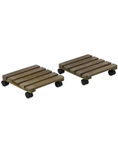 Outsunny 30L x 30W x 7Hcm 2 Pack Plant Stand with Wheels, Flowerpot Holder, Wooden Flower Display Stand for Indoor Outdoor Livin