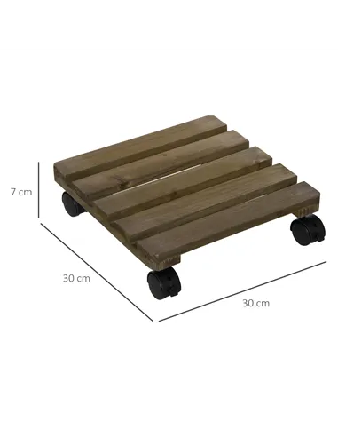 Outsunny 30L x 30W x 7Hcm 2 Pack Plant Stand with Wheels, Flowerpot Holder, Wooden Flower Display Stand for Indoor Outdoor Livin