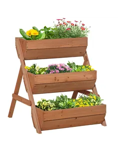 Outsunny 3 Tier Raised Garden Bed Wooden Elevated Planter Box Kit, 66L for Flower, Vegetable, Herb, 65x75x78cm, Brown