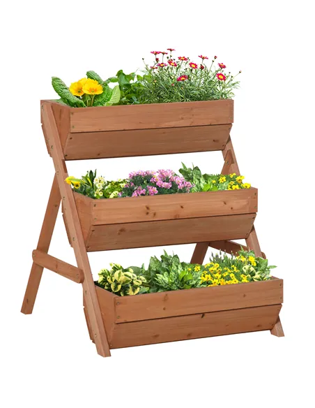 Outsunny 3 Tier Raised Garden Bed Wooden Elevated Planter Box Kit, 66L for Flower, Vegetable, Herb, 65x75x78cm, Brown